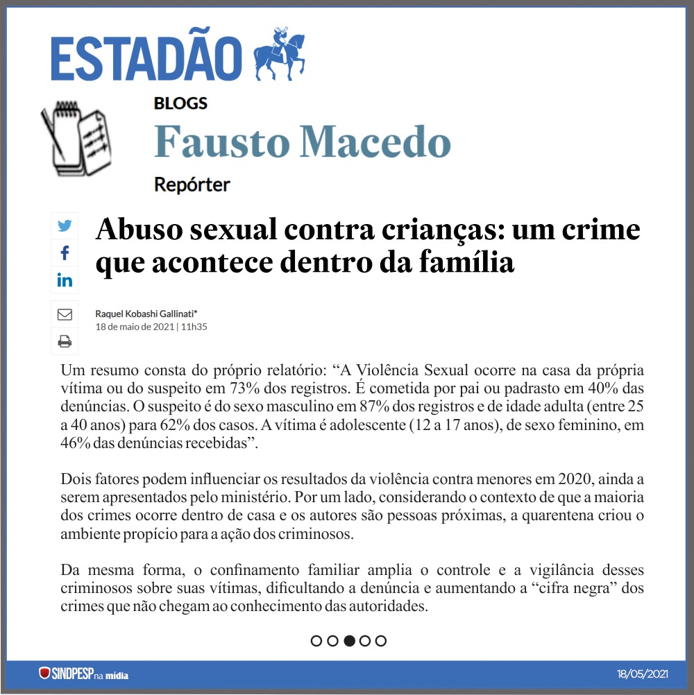 Estadão – Abuso sexual contra crianças: um crime que acontece dentro da  família – SINDPESP