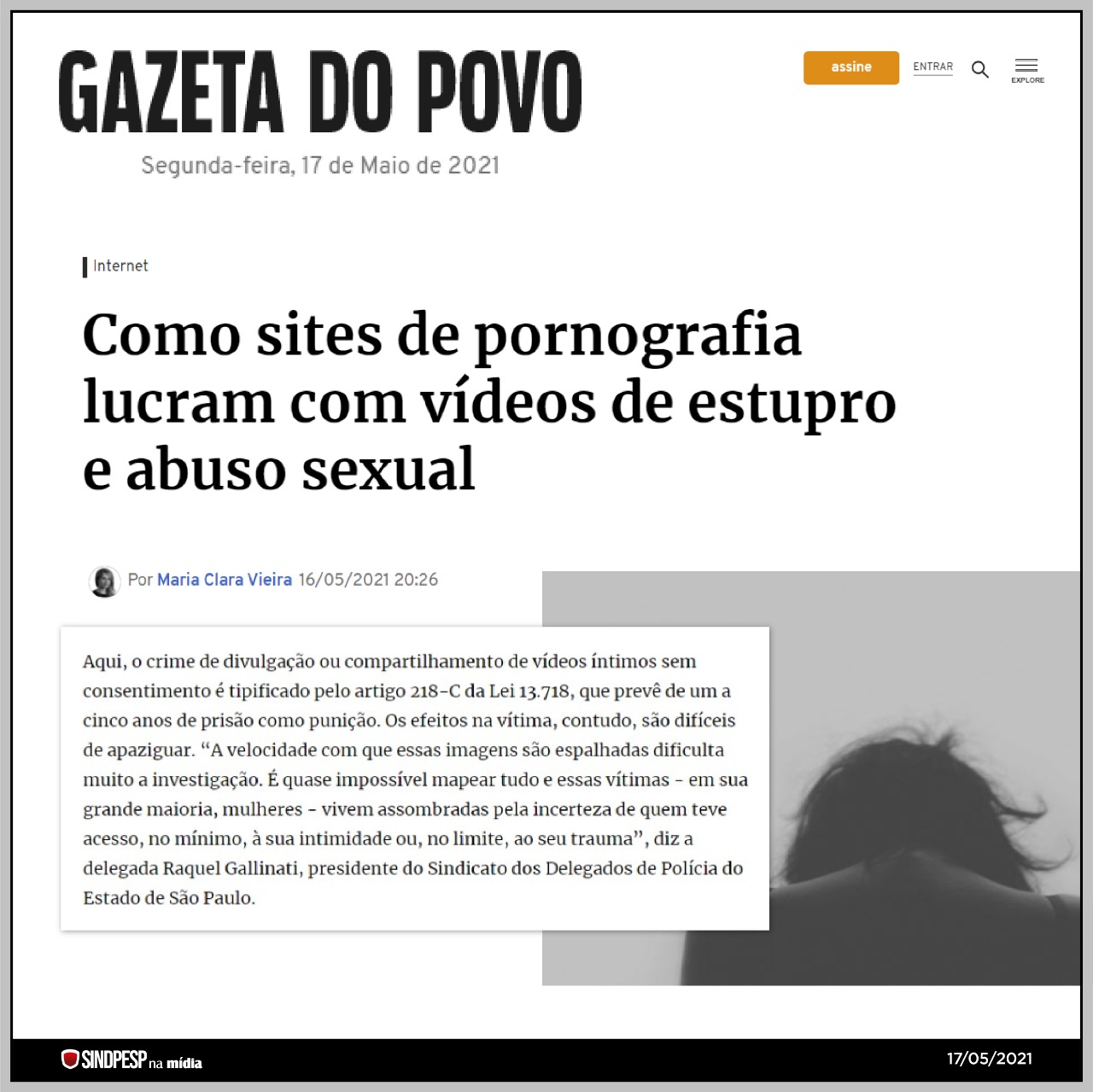 Gazeta do Povo – Como sites de pornografia lucram com vídeos de estupro e  abuso sexual – SINDPESP