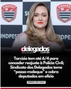 TARCÍSIO TEM ATÉ 6/4 PARA CONCEDER REAJUSTE À POLÍCIA CIVIL; SINDICATO DOS DELEGADOS TEME “PASSA-MOLEQUE” E COBRA DEPUTADOS EM OFÍCIO